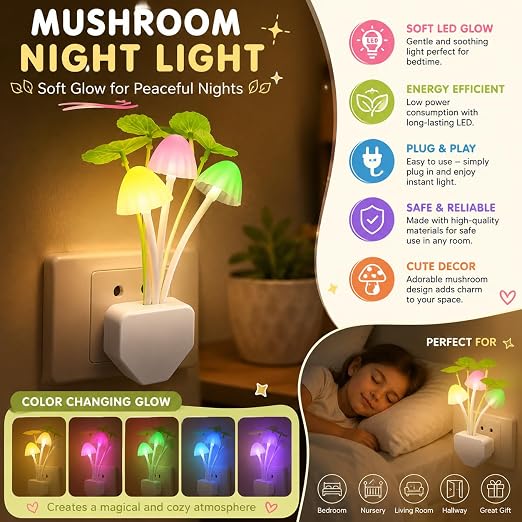 Mushroom LED Night Light – Color Changing Plug-in Lamp pack of 1