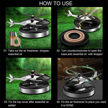 Solar Helicopter Car Air Freshener Aromatherapy Diffuser with Alloy Body