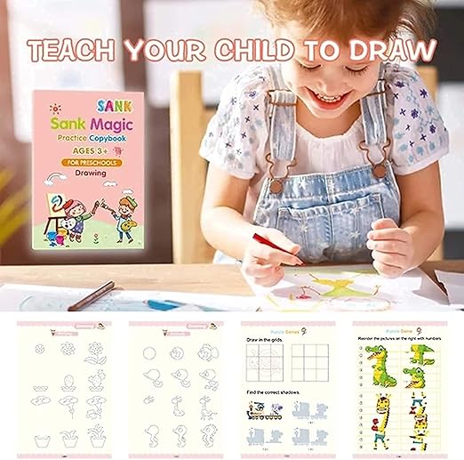 Magic Book for Kids, Sank Magic Practice Copybook(4 Book+10 Refill+1 Pen+1 Grip) - CL-RA-1345