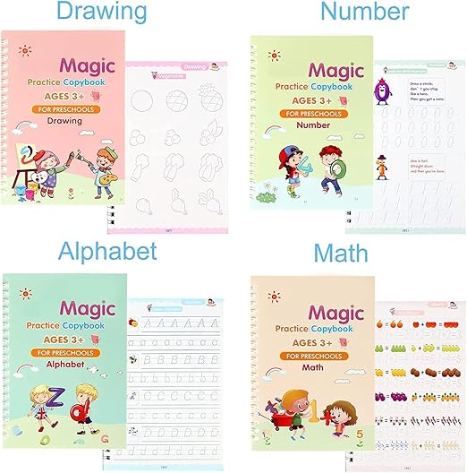 Magic Book for Kids, Sank Magic Practice Copybook(4 Book+10 Refill+1 Pen+1 Grip) - CL-RA-1345