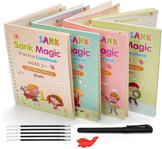 Magic Book for Kids, Sank Magic Practice Copybook(4 Book+10 Refill+1 Pen+1 Grip) - CL-RA-1345