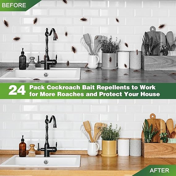 Roach Killer Indoor Infestation, Cockroach Killing Traps Indoor/Outdoor(pack of 24 pcs)